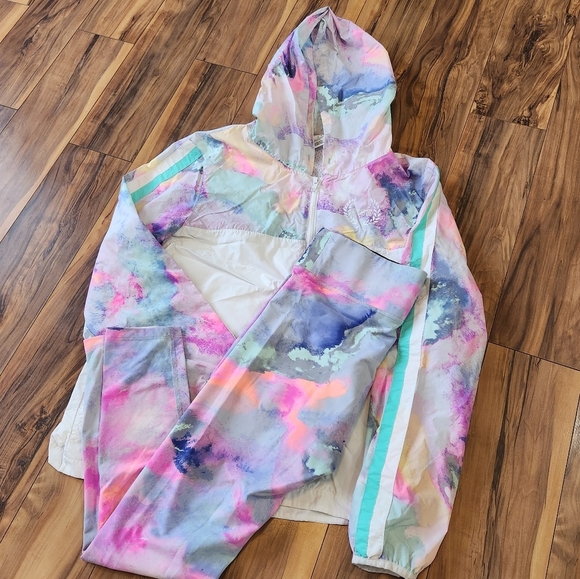 Rare VS PINK Watercolor Pastel Tiedye SET Windbreaker Leggings M/L Mermaidcore - Picture 2 of 7